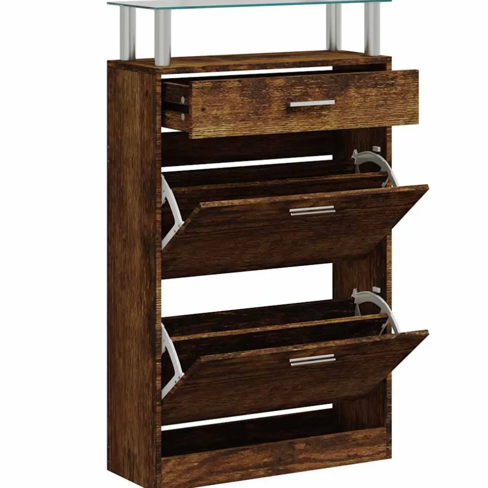 vidaXL Schoenenkast 63x24x104 cm bewerkt hout gerookt eikenkleurig