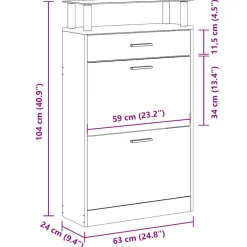 vidaXL Schoenenkast 63x24x104 cm bewerkt hout gerookt eikenkleurig