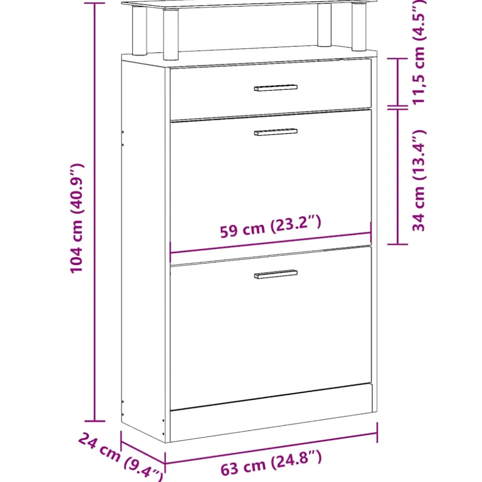 vidaXL Schoenenkast 63x24x104 cm bewerkt hout gerookt eikenkleurig