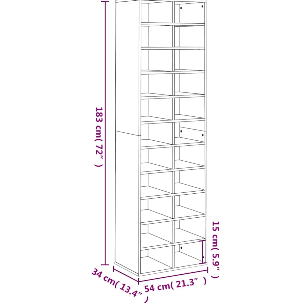 vidaXL Schoenenkast 54x34x183 cm bewerkt hout sonoma eikenkleurig