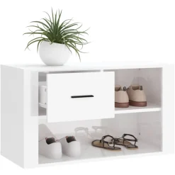 vidaXL Schoenenkast 80x35x45 cm bewerkt hout hoogglans wit