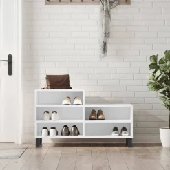 vidaXL Schoenenkast 150x35x45 cm bewerkt hout hoogglans wit