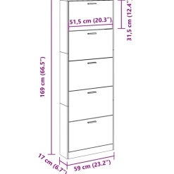 vidaXL Schoenenkast 59x17x169 cm bewerkt hout zwart