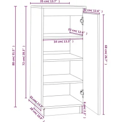 vidaXL Schoenenkast 35x35x80 cm massief grenenhout