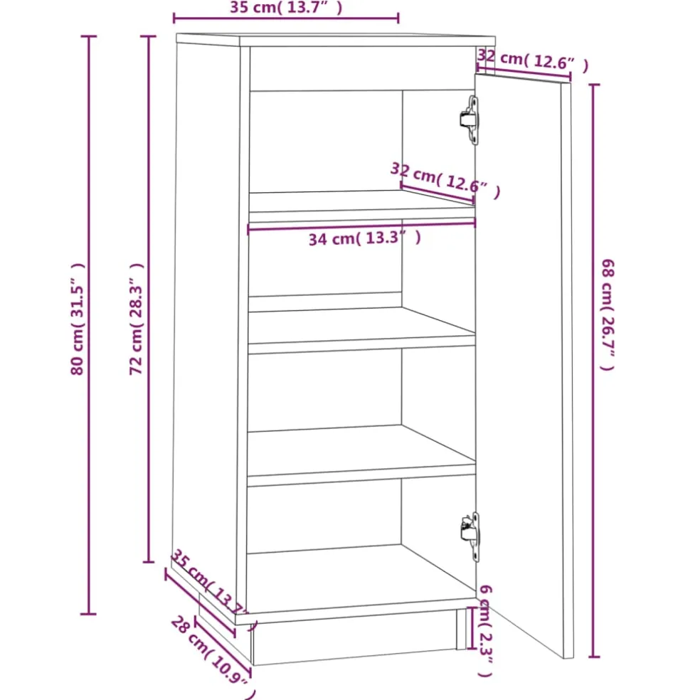 vidaXL Schoenenkast 35x35x80 cm massief grenenhout
