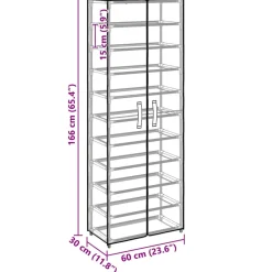 vidaXL Schoenenkast 60x30x166 cm stof crèmekleurig