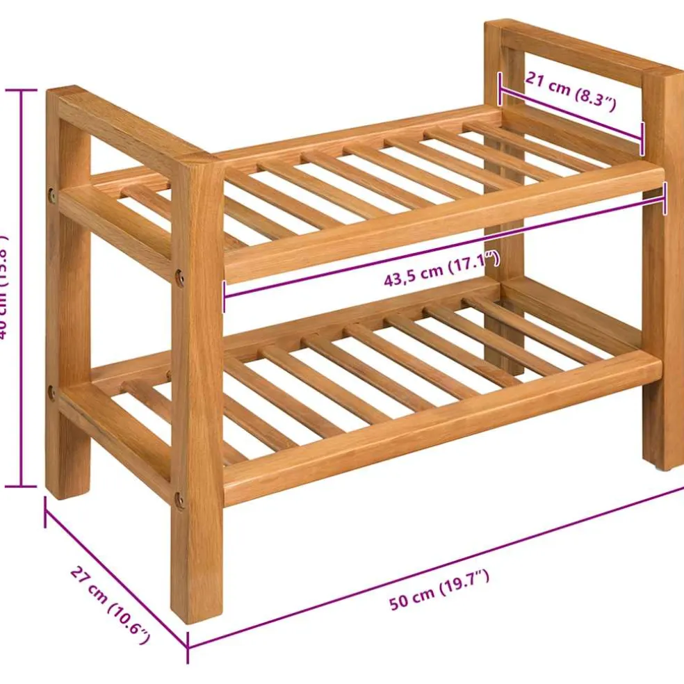 vidaXL Schoenenrek met 2 schappen 50x27x40 cm massief eikenhout