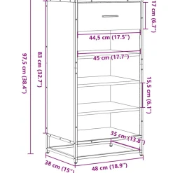 vidaXL Schoenenrek 48x38x97,5 cm bewerkt hout grijs sonoma eikenkleur