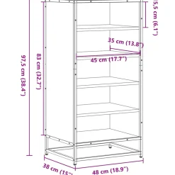 vidaXL Schoenenrek 75 x 35 x 45 cm Bewerkt hout Zwart eiken