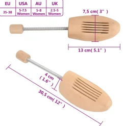 vidaXL Schoenspanners 2 paar maat 35-38 massief lotushout