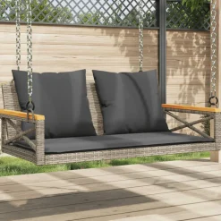 vidaXL Schommelbank met kussens 109x62x40 cm poly rattan grijs