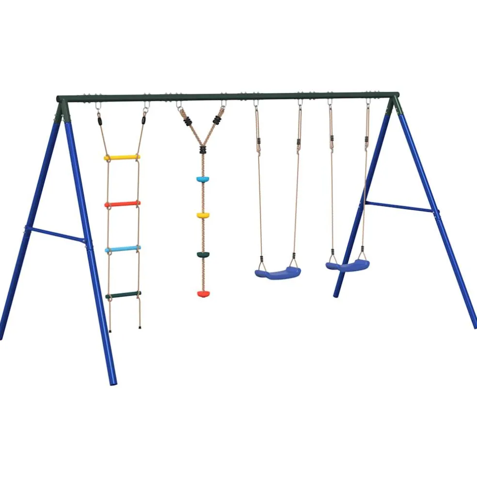 vidaXL Schommelset met schommels, ladder en klimtouw met schijven