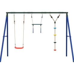 vidaXL Schommelset met schommel, trapeze en klimtouw met schijven
