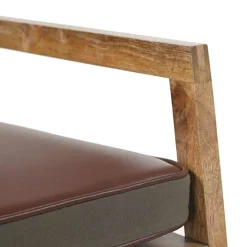 vidaXL Schommelstoel echt leer en massief mangohout bruin