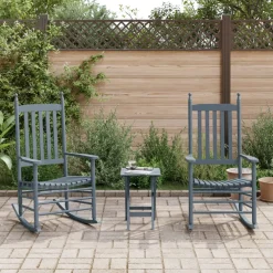 vidaXL Schommelstoelen 2 st met inklapbare tafel populierenhout grijs