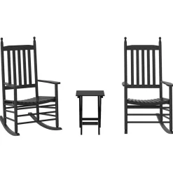 vidaXL Schommelstoelen 2 st met inklapbare tafel populierenhout zwart