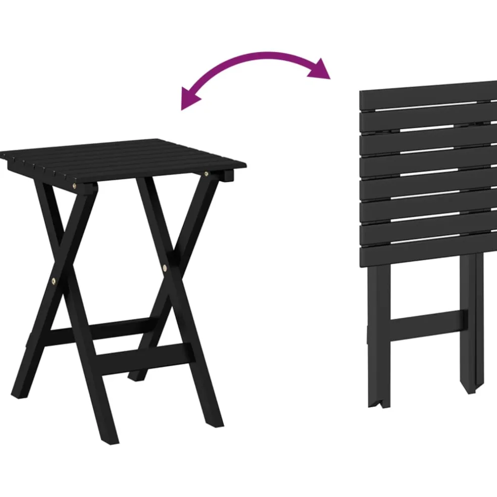 vidaXL Schommelstoel met inklapbare tafel massief populierenhout zwart