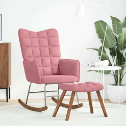 vidaXL Schommelstoel met krukje fluweel roze