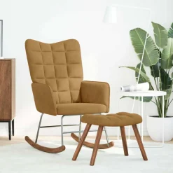 vidaXL Schommelstoel met krukje fluweel bruin