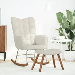 vidaXL Schommelstoel met kruk crèmekleurig fluweel