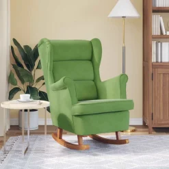 vidaXL Schommelstoel met oorleuning lichtgroen fluweel massief hout