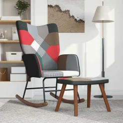 vidaXL Schommelstoel met voetenbank patchwork stof