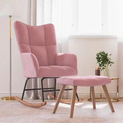 vidaXL Schommelstoel met voetenbank fluweel roze