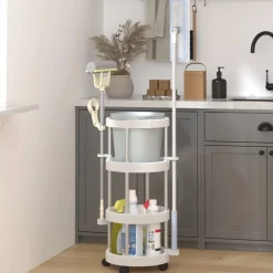 vidaXL Schoonmaakwagen met opbergmand aluminium