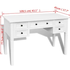 vidaXL Schrijftafel met 5 lades wit