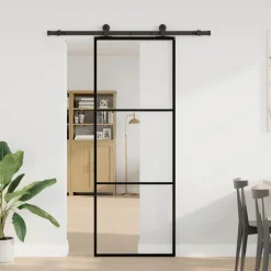 vidaXL Schuifdeur met beslag 76x205 cm ESG-glas en aluminium