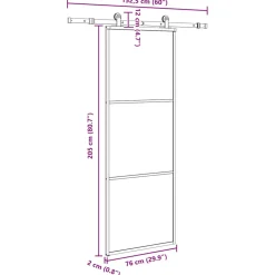 vidaXL Schuifdeur met beslag 76x205 cm ESG-glas en aluminium