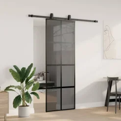 vidaXL Schuifdeur met beslagset 76x205 cm gehard glas zwart