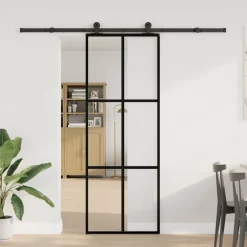 vidaXL Schuifdeur met beslag 76x205 cm ESG-glas en aluminium