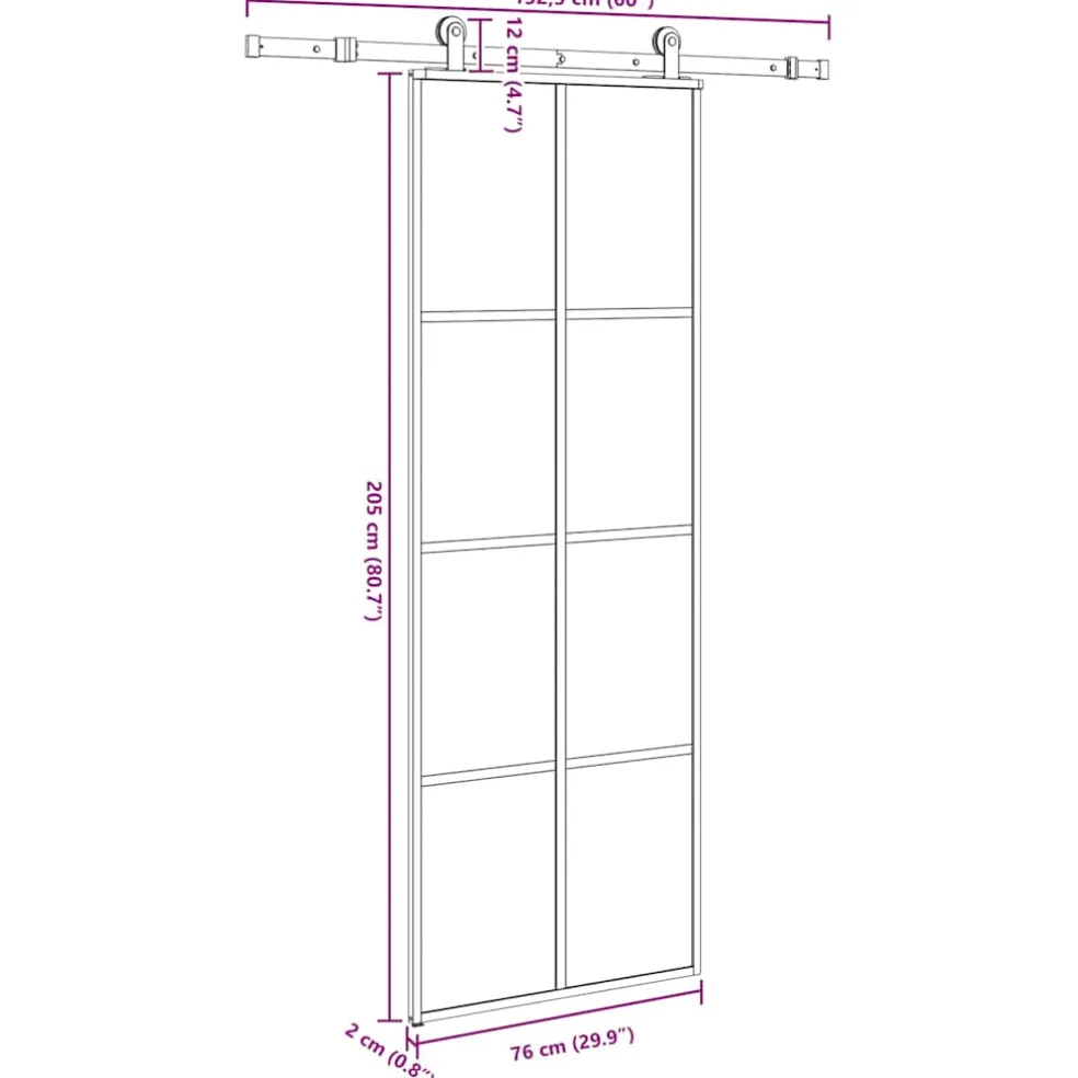 vidaXL Schuifdeur met beslag 76x205 cm ESG-glas en aluminium
