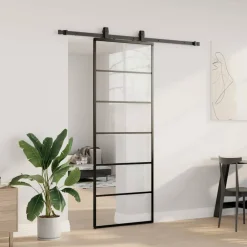 vidaXL Schuifdeur met beslagset 76x205 cm ESG glas zwart
