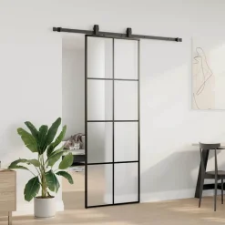 vidaXL Schuifdeur met beslagset 76x205 cm ESG glas zwart