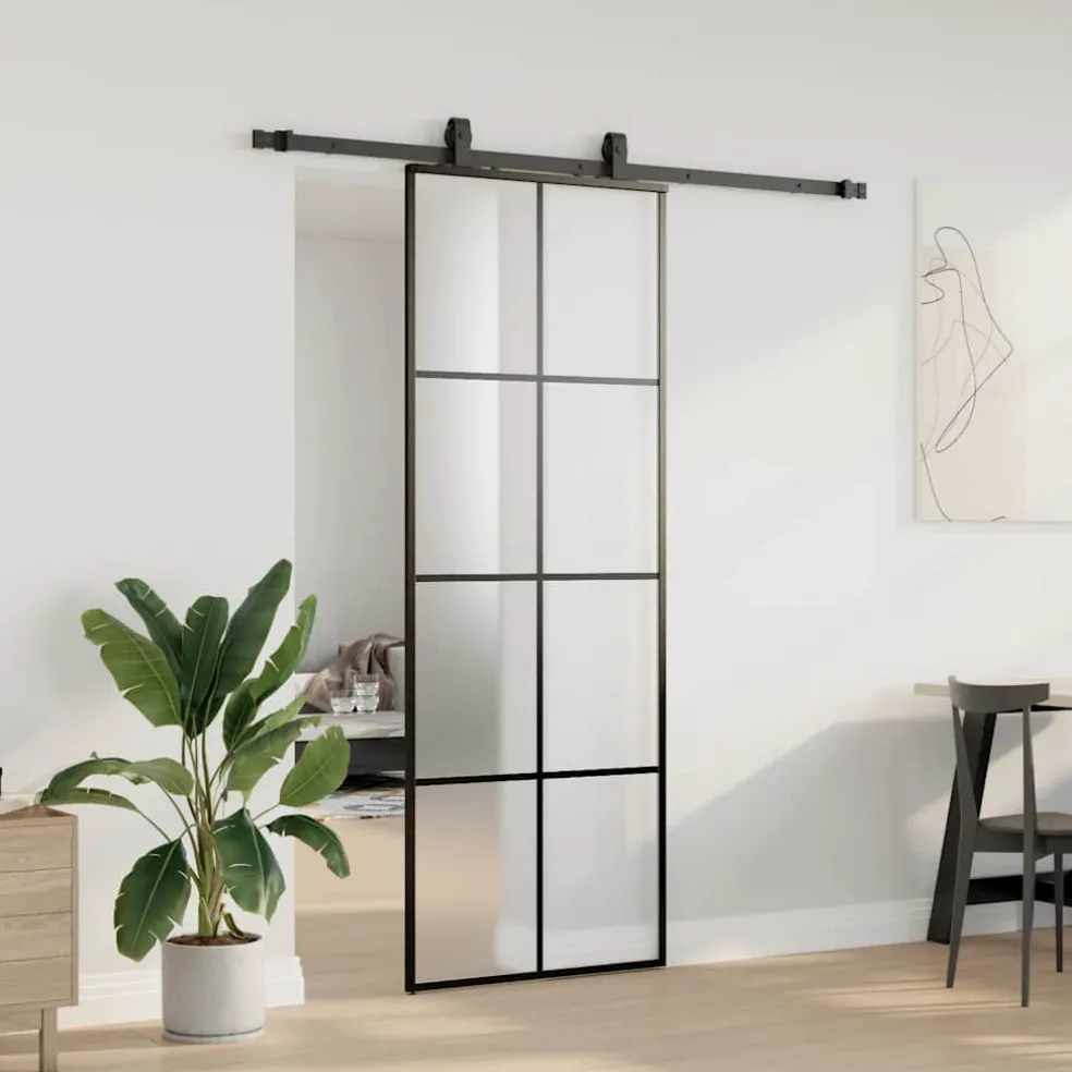 vidaXL Schuifdeur met beslagset 76x205 cm ESG glas zwart