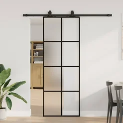 vidaXL Schuifdeur met beslagset 76x205 cm ESG glas zwart