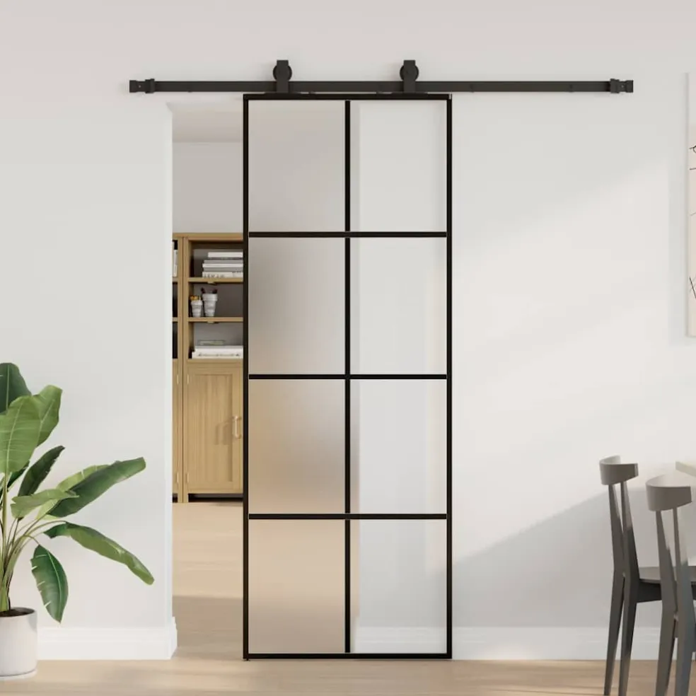 vidaXL Schuifdeur met beslagset 76x205 cm ESG glas zwart