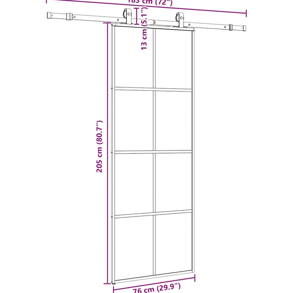 vidaXL Schuifdeur met beslagset 76x205 cm ESG glas zwart