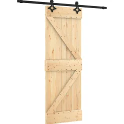 vidaXL Schuifdeur Naturel en Zwart 85 x 210 cm Massief Grenenhout