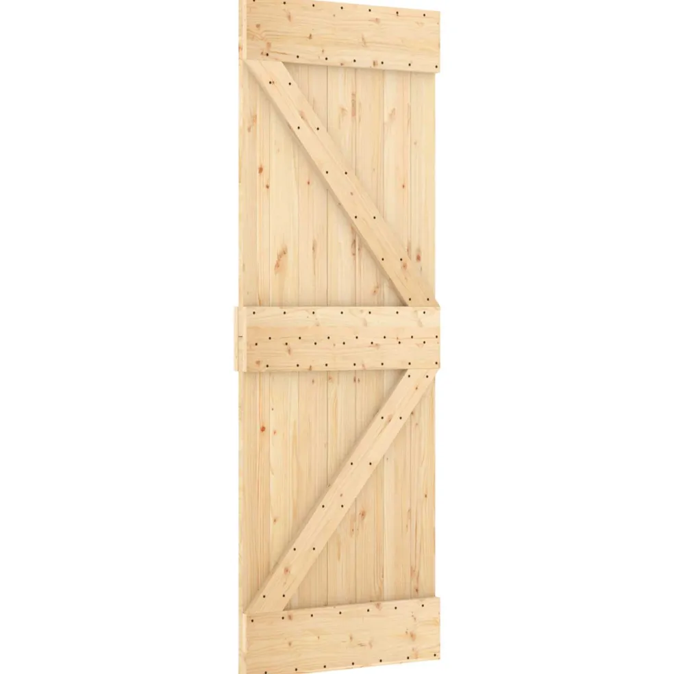 vidaXL Schuifdeur Naturel en Zwart 85 x 210 cm Massief Grenenhout