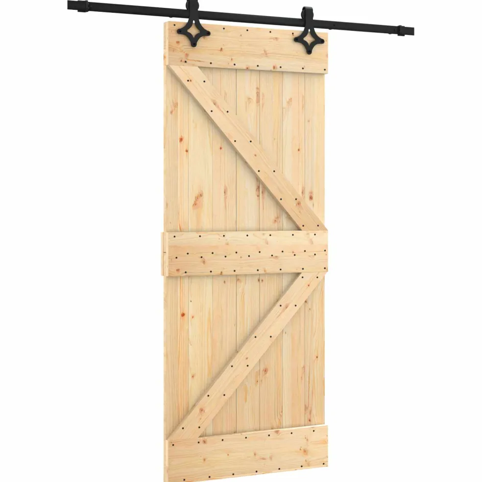 vidaXL Schuifdeur Naturel en Zwart 85 x 210 cm Massief Grenenhout