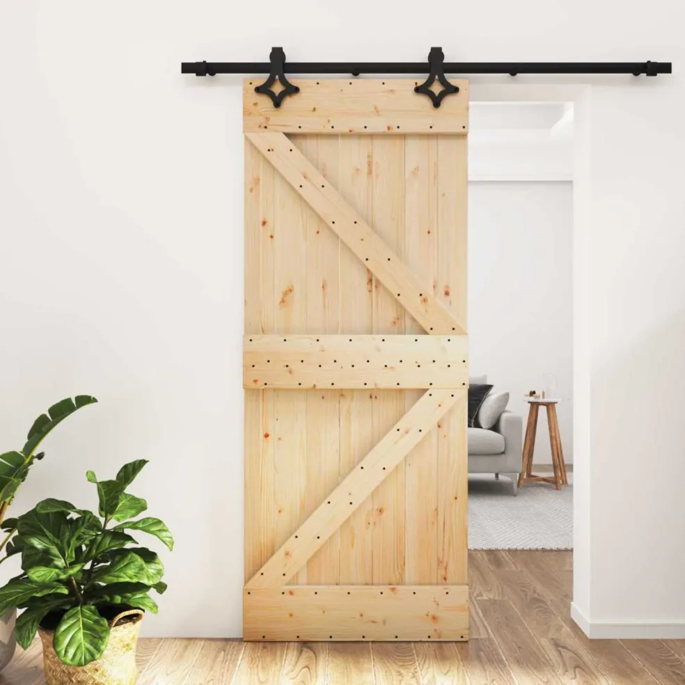 vidaXL Schuifdeur Naturel en Zwart 85 x 210 cm Massief Grenenhout
