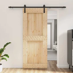vidaXL Schuifdeur Naturel en Zwart 85 x 210 cm Massief Grenenhout