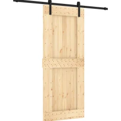 vidaXL Schuifdeur Naturel en Zwart 85 x 210 cm Massief Grenenhout