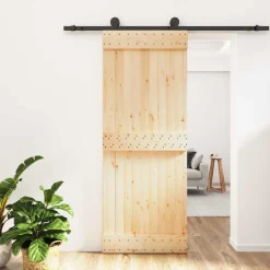 vidaXL Schuifdeur Naturel en Zwart 80 x 210 cm Massief Grenenhout