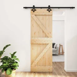 vidaXL Schuifdeur Naturel en Zwart 70 x 210 cm Massief Grenenhout