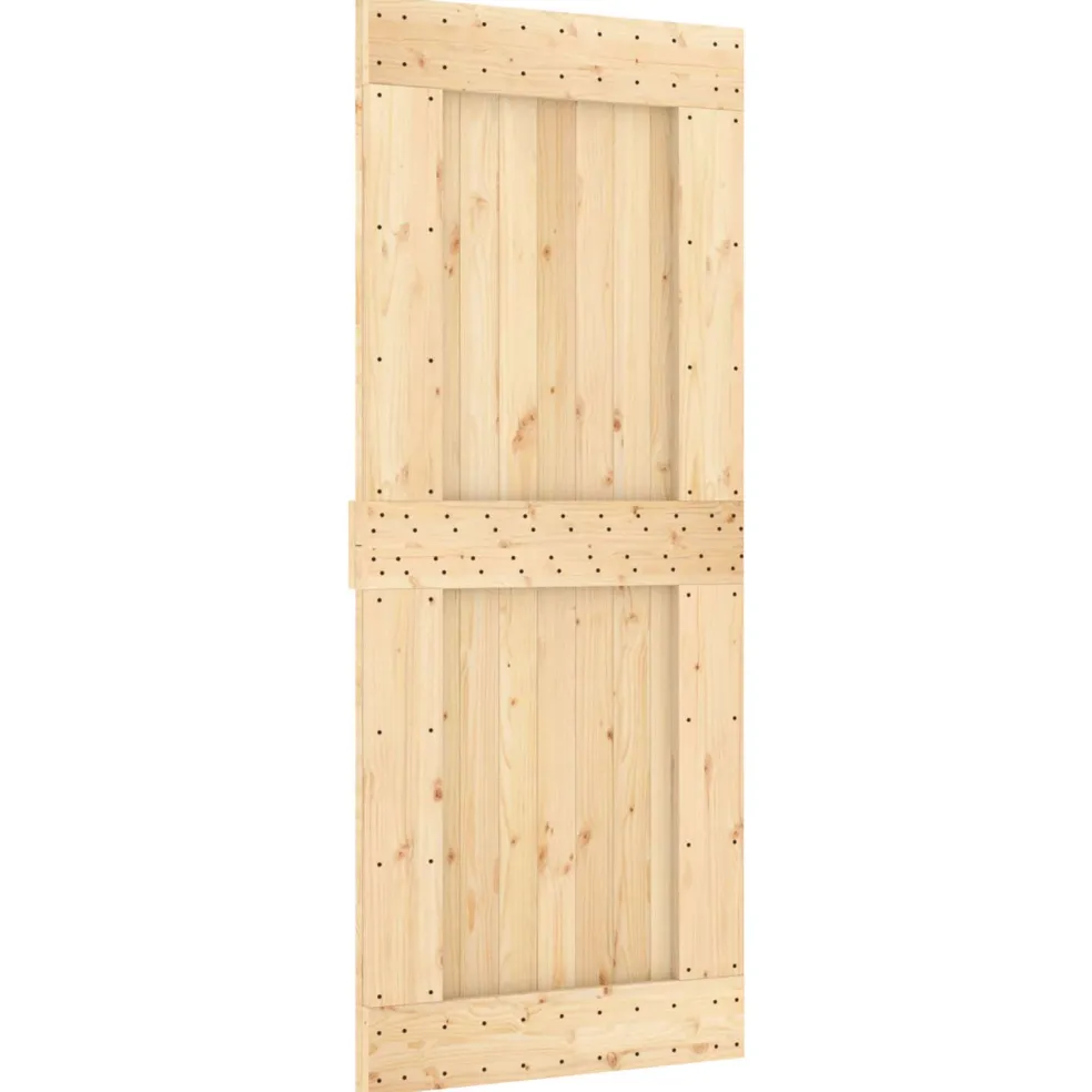 vidaXL Schuifdeur Naturel en Zwart 85 x 210 cm Massief Grenenhout