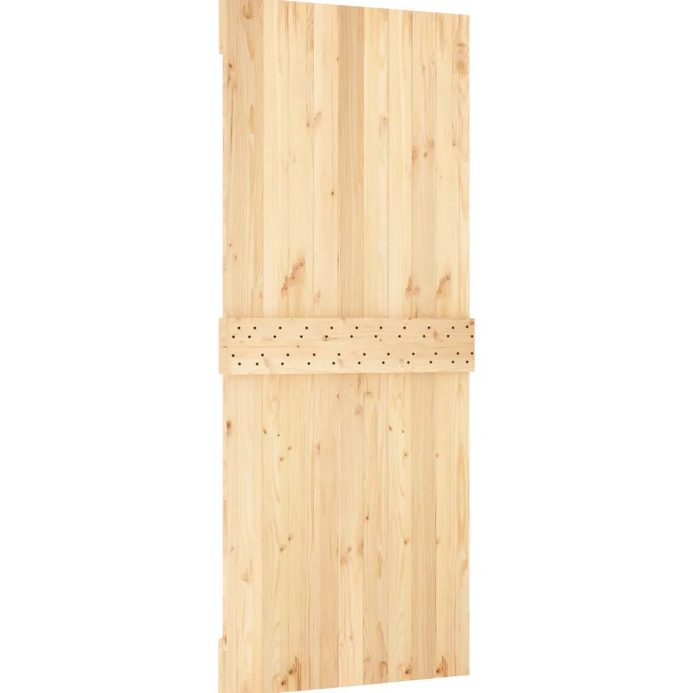 vidaXL Schuifdeur Naturel en Zwart 85 x 210 cm Massief Grenenhout